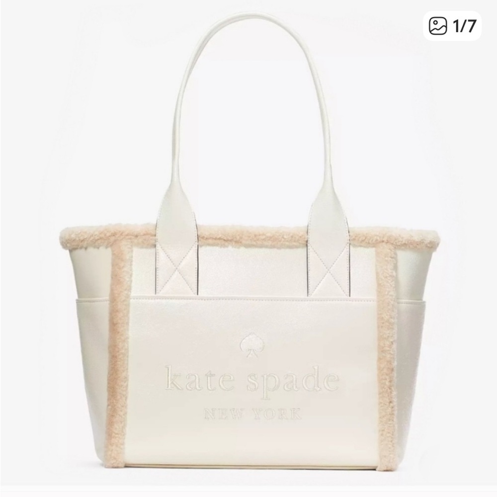Kate Spade Large Cream Embroidered patent leather tote fur - NWT retails: $429 - Picture 6 of 12